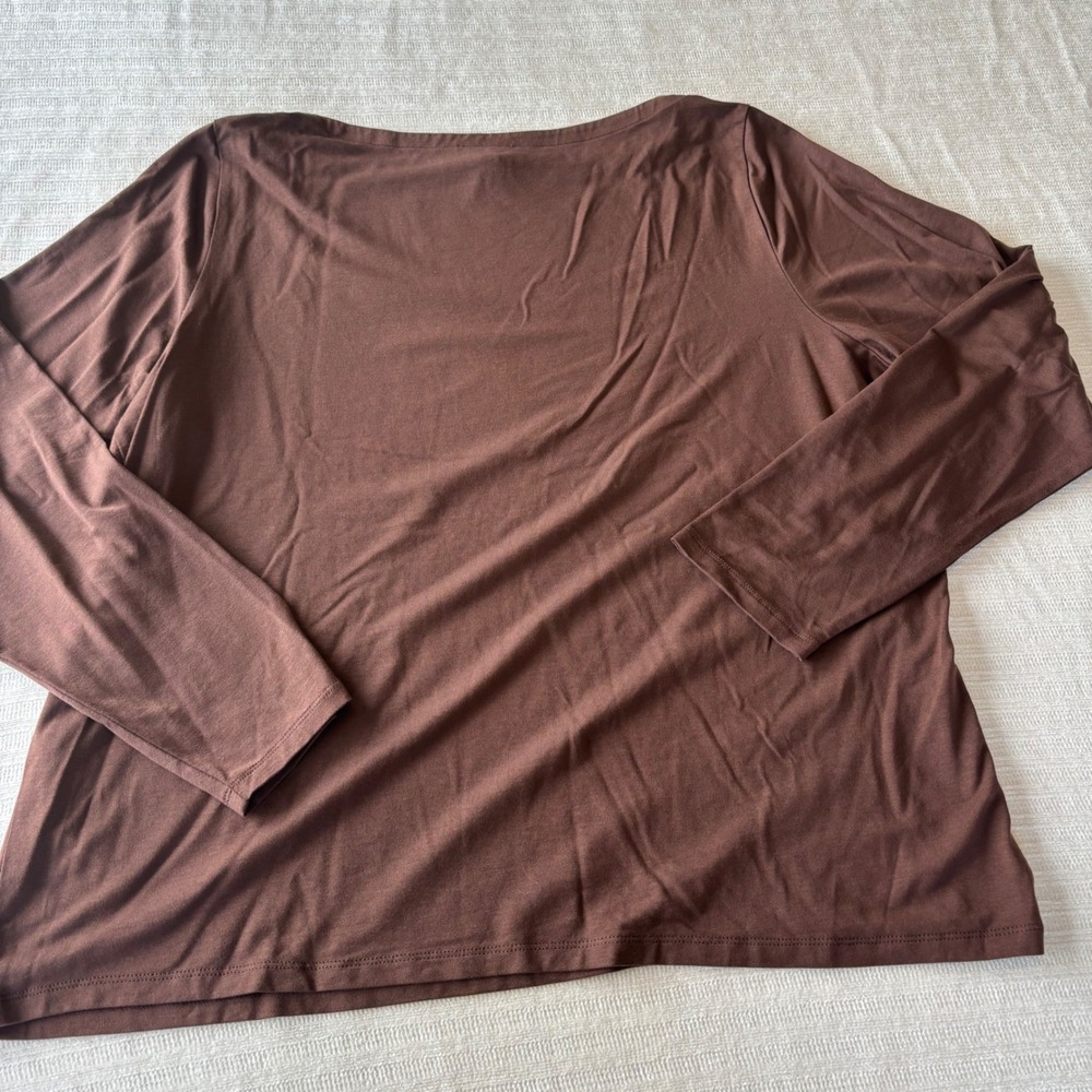 Eileen Fisher Brown Tencel Lyocell Boat Neck Long Sleeve Top XL - Picture 3 of 9